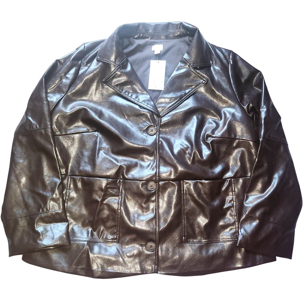 A New Day Womens‎ Faux Leather Blazer Brown Plus Size 1X Button Front NWT